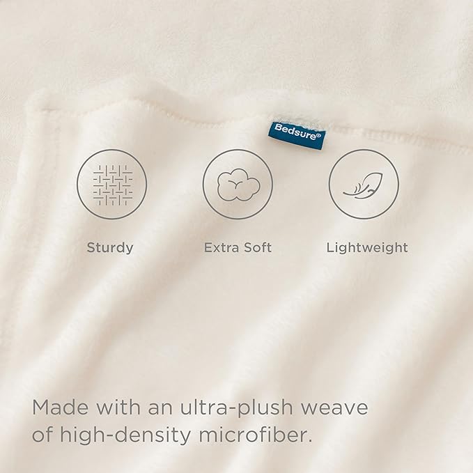 Bedsure Fleece Throw XL Blanket Cream - 300GSM Soft Lightweight Plush Cozy Blankets for Bed, Sofa, Couch, Travel, Camping, 50x70 inches
