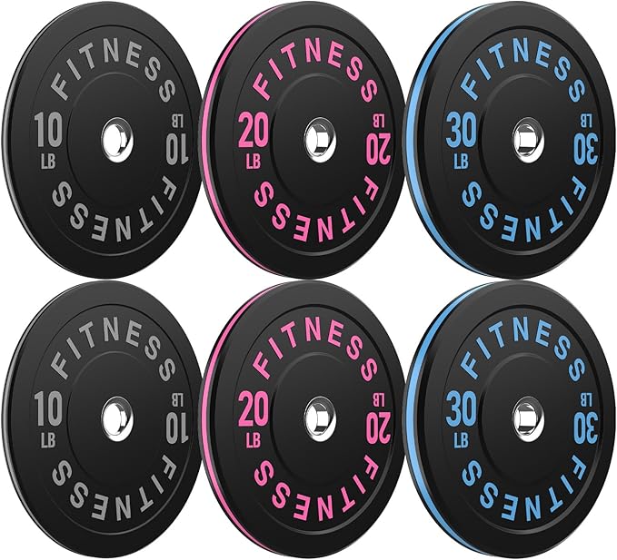 Bumper Plates 2 - Inch Olympic Weight Plate Set for Barbell, 10-55 lb Rubber Weights Sets for Home Gym, Strength Training Plate, Weight Lifting, Black