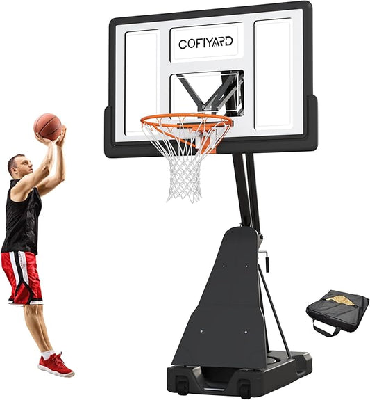 Basketball Hoop Outdoor with 44/54 Inch Shatterproof Backboard, 5.25-10FT Height Portable Basketball Hoop with Sandbag, Adjustable Basketball Goal System