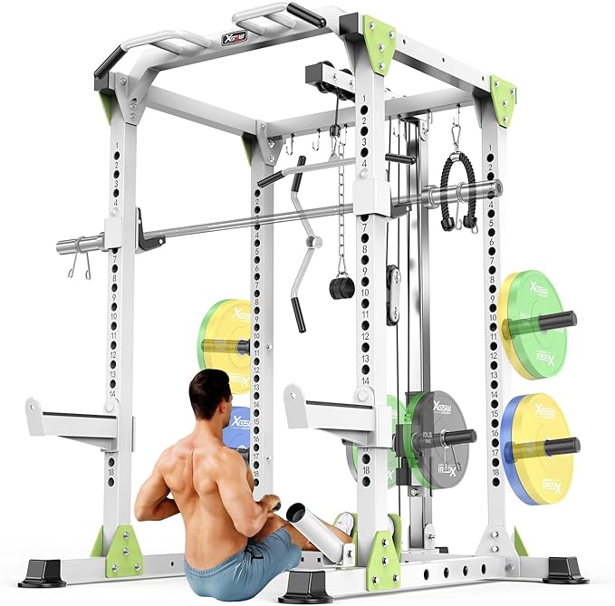 Power Rack Power Cages Multi-Function Squat Rack with Cable Crossover System Selectable More Training Attachment Weight Cage for Garage Home Gym