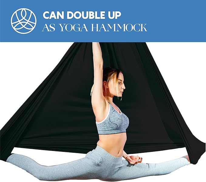 Aerial Silks Starter Kit - Durable 9 Yards of Aerial Yoga Hammock with Hardware & Guide - Aerial Swing for Acrobatic Flying Yoga & All Levels (Aerial Rigging Point Up to 13ft)