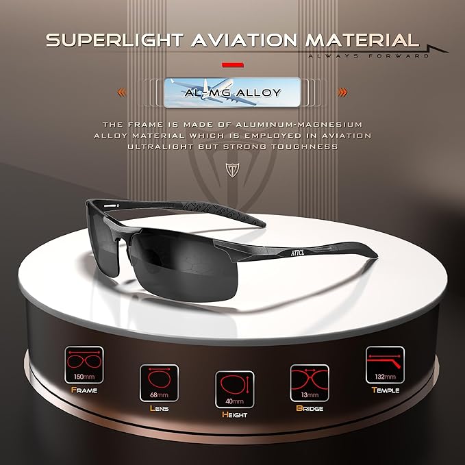 ATTCL Men's Sports Polarized Sunglasses Men for Driving running Fishing Golf - UV Protection Sun glasses Metal Frame