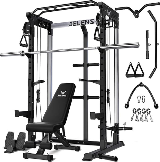 Power Cage, 2000LBS Multi-Function C21 Power Rack with Dual Pulley Cable Crossover System, All-in-One Squat Rack with More Training Attachments