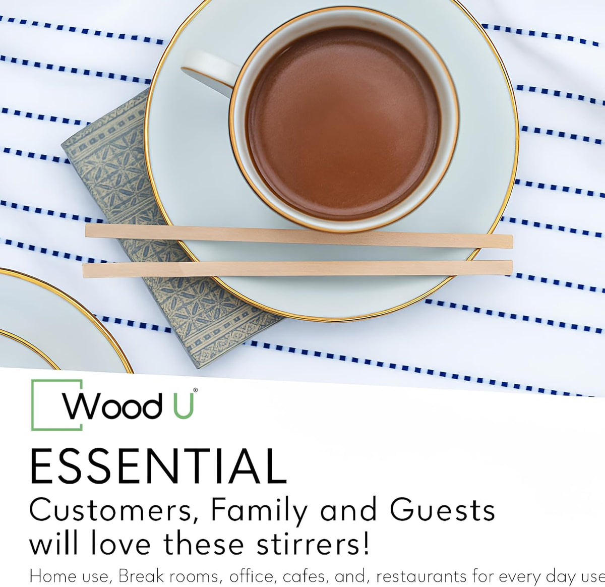 Premium 7" Wooden Coffee Stir Sticks - Eco Friendly Square-End Coffee Stirrers Sticks 1000-Pack