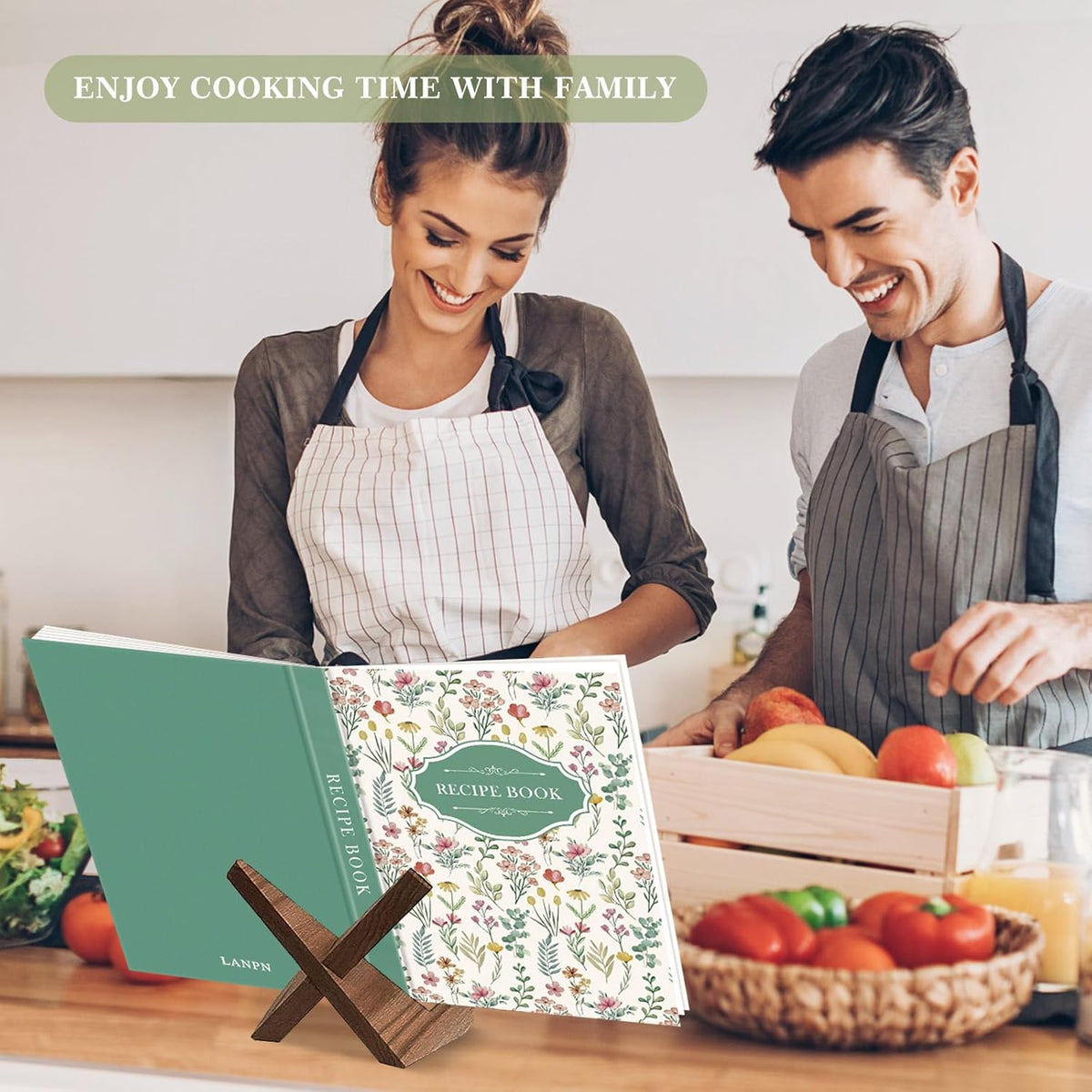 Lanpn Blank Recipe Book Cookbook for 70 Recipes, B5 Waterproof Empty Recipe Notebook to Organize Your Family Recipes, Leather Cooking Journal with Stickers to Write in Your Own Recipes, Green