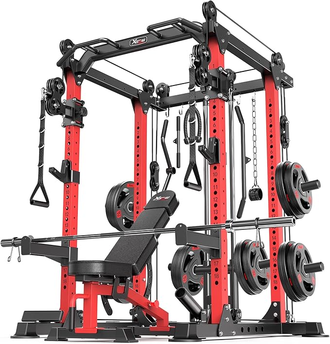 Power Cage,1600lbs Multi-Function Power Rack with Adjustable Cable Crossover System and More Training Attachment, Weight Cage for Home Gym