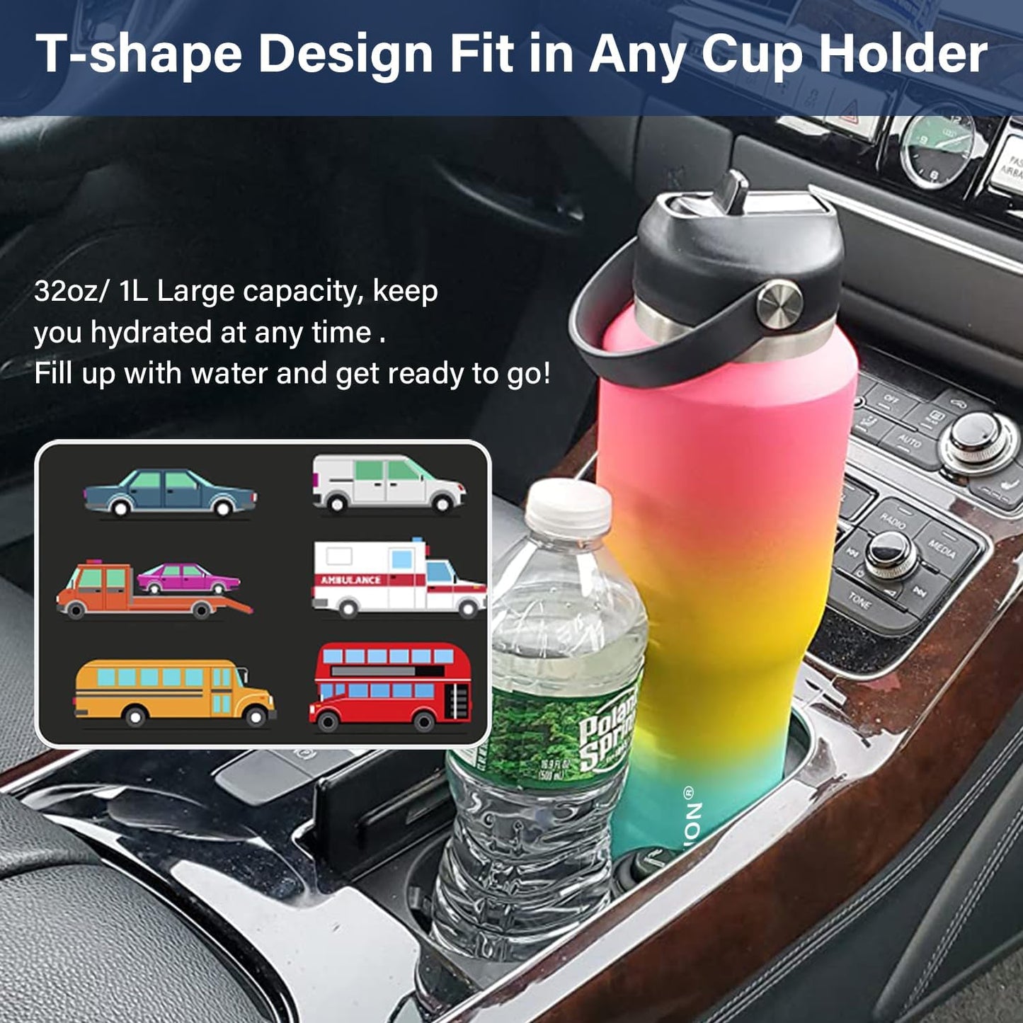 HYDROWION 32oz Stainless Steel Water Bottle(Cold for 48 Hrs, Hot for 24 Hrs), Double Wall Vacuum Insulated Water Bottle with Straw Lid, Spout Lid and Flex Cap, Fit in Any Car Cup Holder, Mint