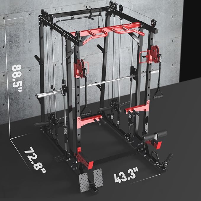 Smith Machine with LAT-Pull Down System & Cable Crossover Machine, 2000LBS Power Cage Rack for Garage Workout & Home Gym