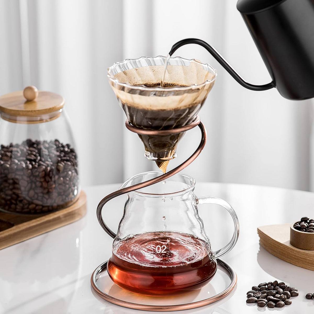 Coffee Pour Over Set – Complete Pour Over Coffee Maker with Dripper, 40Filters, and Metal Stand – Portable & Stylish Style Drip Coffee Brewer