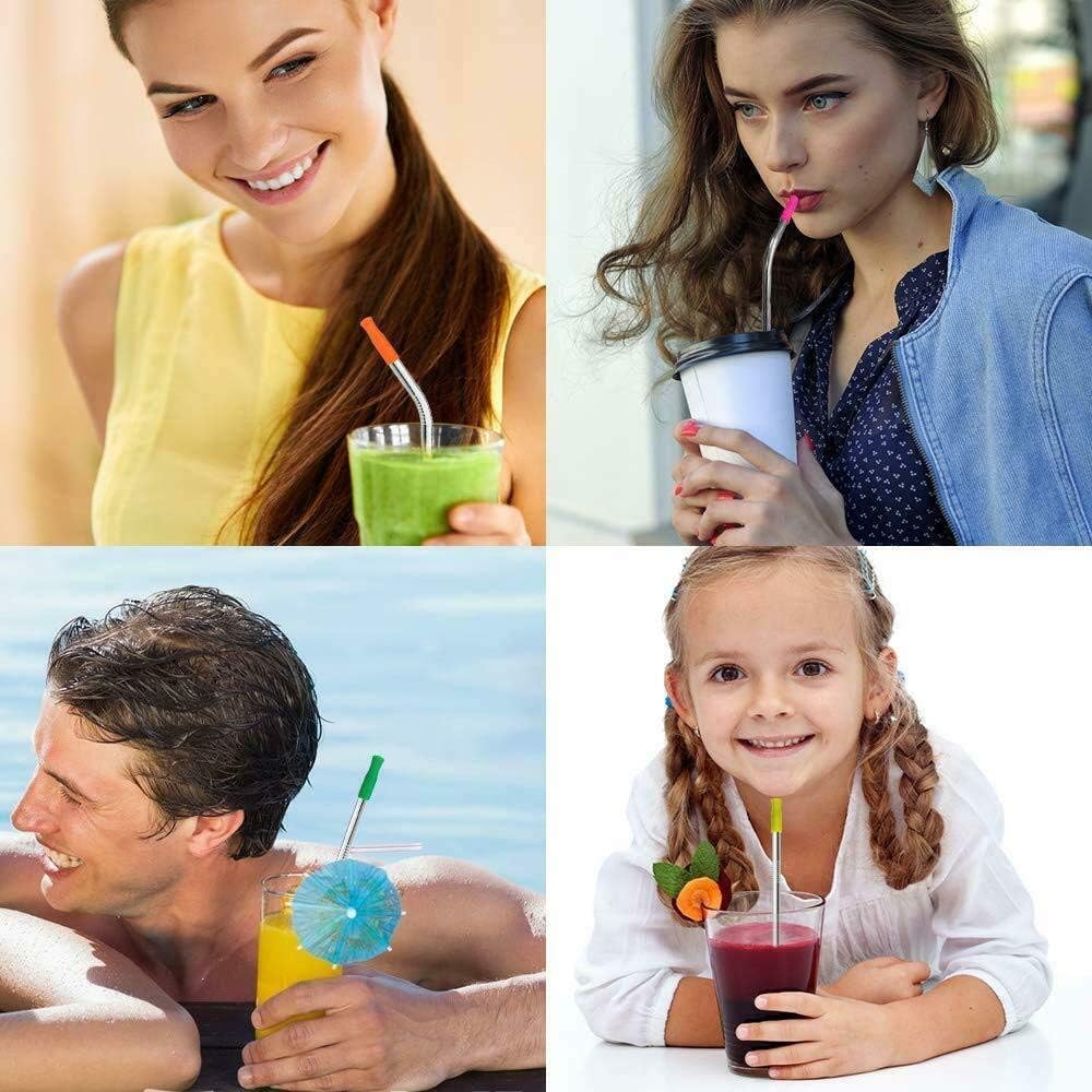 Silicone Straw Tips for Stainless Steel – 100Pcs Multicolored Reusable Silicone Tip for Metal Rubber Straws Covers with Individually Wrapped | Food Grade Silicone Tips for Smoothie Drinking Straws
