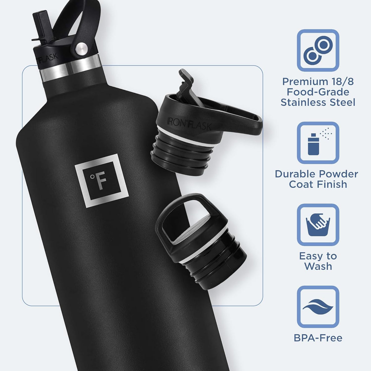 IRON °FLASK Camping & Hiking Hydration Canteens - 3 Lids (Narrow Straw Lid) Leak Proof Vacuum Insulated Stainless Steel - Hot & Cold Double Walled Sports Water Bottle - Blue Waves, 64 Oz