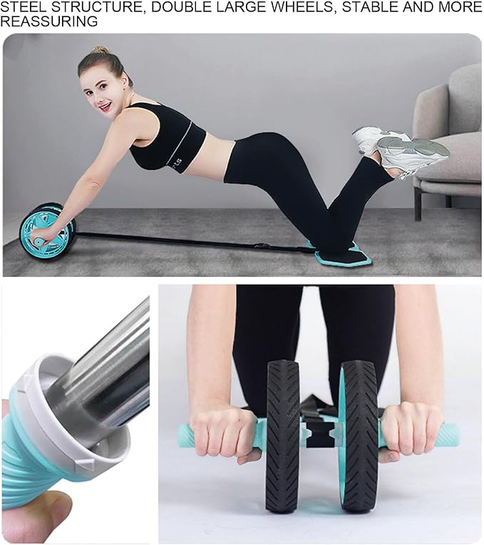 2025 New Double-Wheel Ab Roller for Core Training – Rebound Design with Adjustable Elastic Band, Silent Non-Slip Wheels, Detachable Build, Knee Pad & Bands – Home Gym Gear for Men/Women