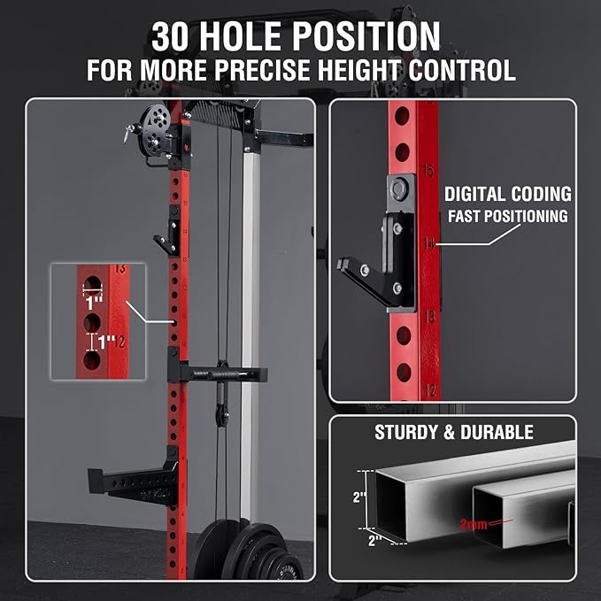 Mikolo Power Cage, 2000LB Power Rack with Independent Dual Pulley System, Multi-Function Home Gym Workout Machine for Cable Crossover