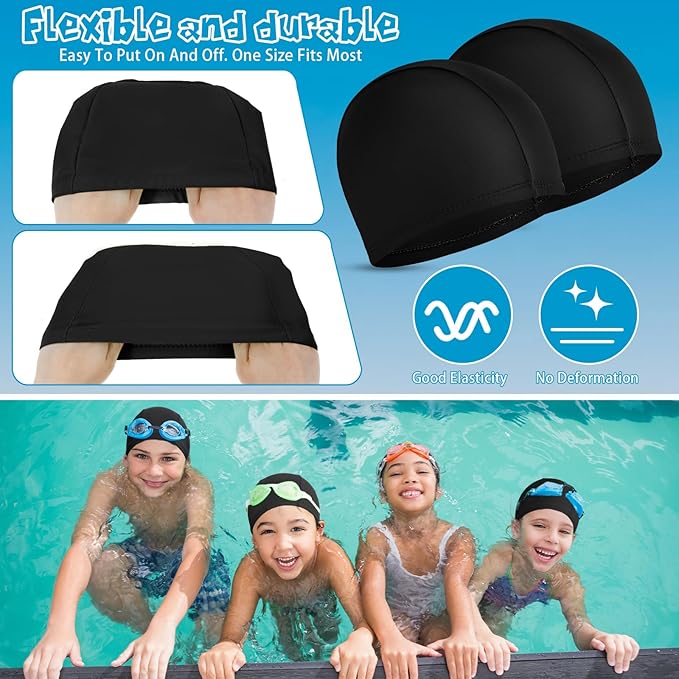 Bonuci 24 Pieces Cloth Elastic Swim Cap Bulk Comfortable Fabric Swimming Hat Elasticity Swimming Pool Cap Lightweight Bathing Caps for Women Men Kids Unisex, Not Waterproof