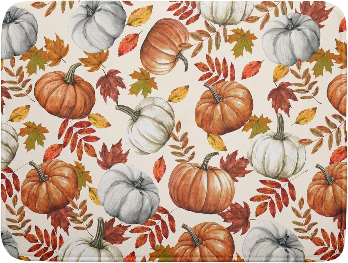 Fall Dish Drying Mat for Kitchen Counter 16x18 Inch Autumn Pumpkins Maple Leaves Drying Mats Thanksgiving Absorbent Reversible Dish Pad Fast Dry Drainer Mat Protector for Countertop Coffee Bar