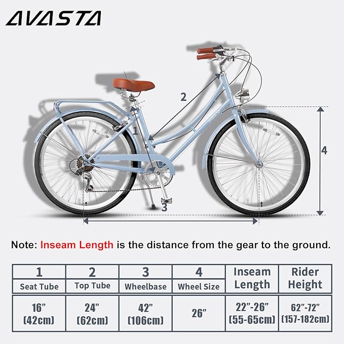 AVASTA Astrid Vela Hybrid Bike for Adult Women Female Lightweight Step Through 26 Inch High Tensile Steel Frame City Commuter Comfort Lady Bicycle, 6-Speed, Multiple Colors