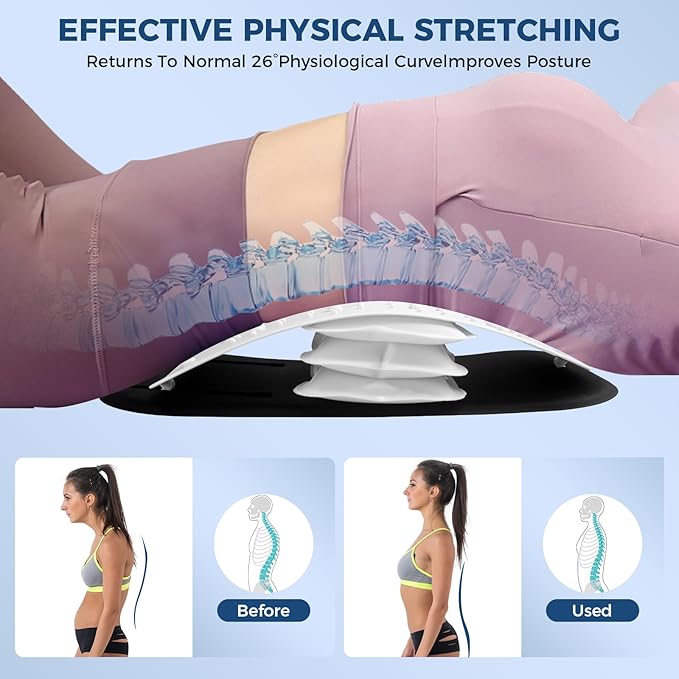 Back Stretcher for Lower Back Pain Relief,Adjustable Lumbar Traction Device, Ergonomic Spine Board with Acupressure Points,Back Massager for Spinal Decompression and Scoliosis