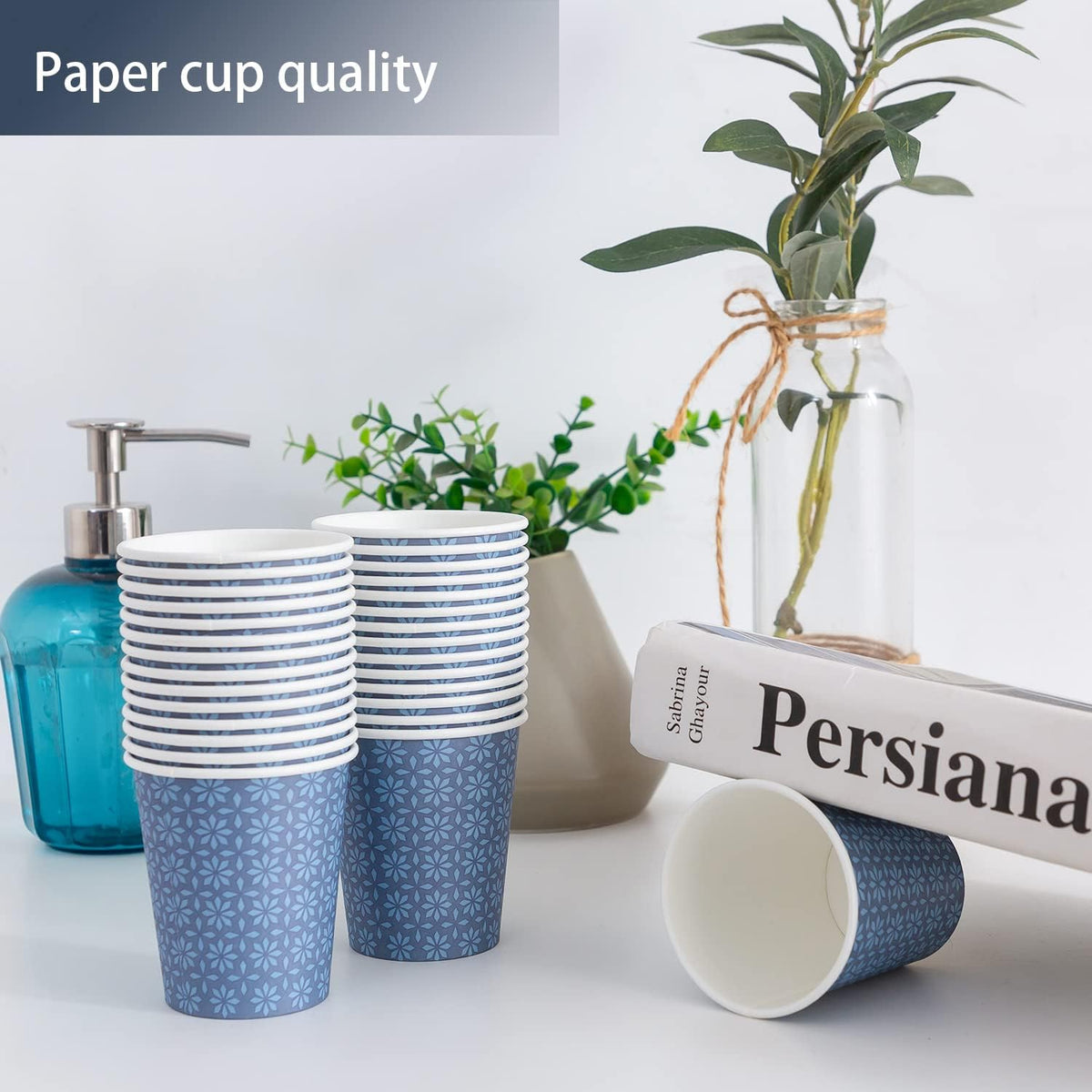 300 Pack 5oz Paper Cups, Disposable Bathroom Navy Floral Small Mouthwash Cups 5 OZ for Barth, Parties, Picnics, Barbecues, Travel and Events.