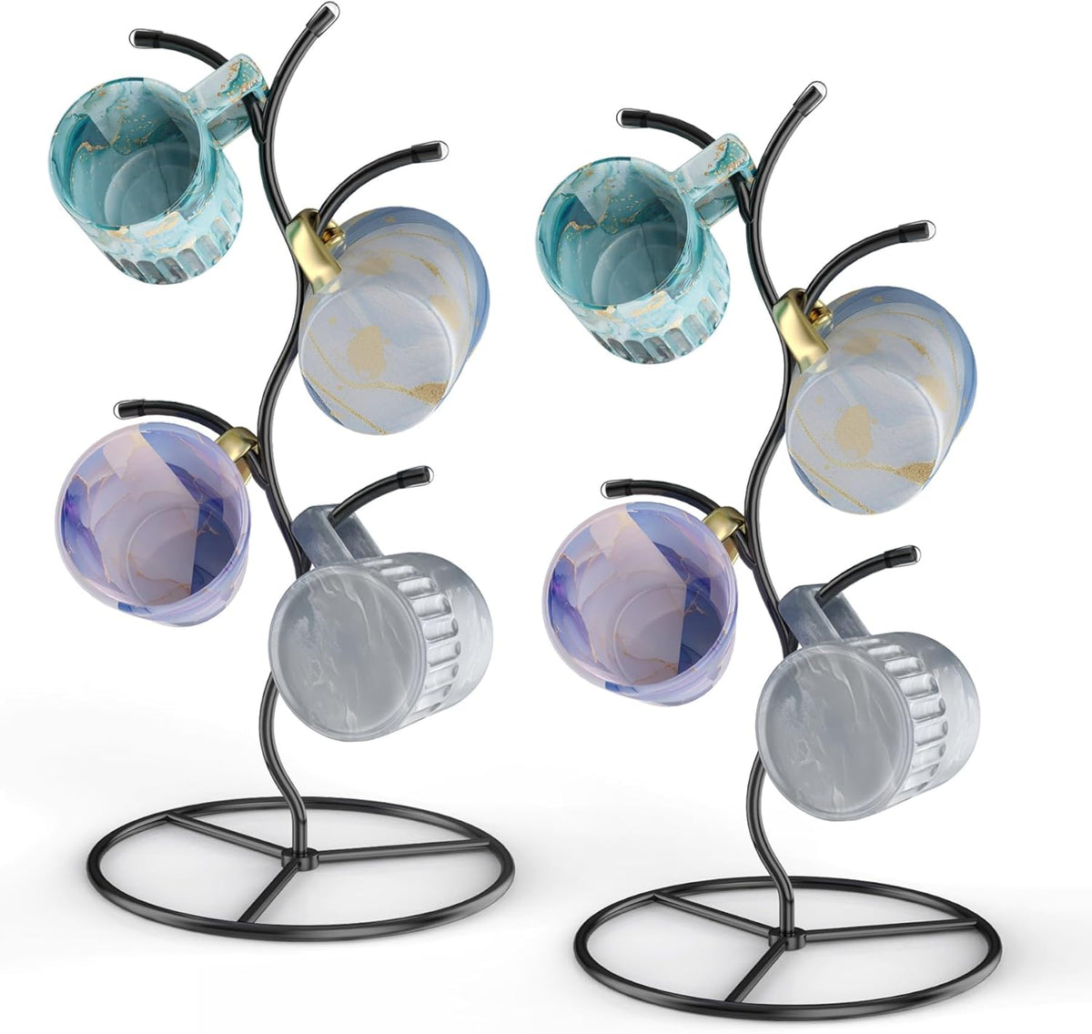 2 Pack Mug Holder, Metal Coffee Mug Holders Tree, Decorative Mug Rack, Mug Cup Tree for Kitchen Decor Organizer, Black