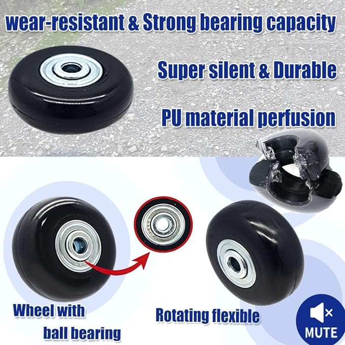 45mm 4PCS Luggage Replacement Wheels & Hacksaw for Trolley Case Bags; Inline, Swivel, Rubber & Roller Bearings Repair Kits with Axles