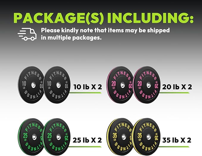 Bumper Plates 2 - Inch Olympic Weight Plate Set for Barbell, 10-55 lb Rubber Weights Sets for Home Gym, Strength Training Plate, Weight Lifting, Black