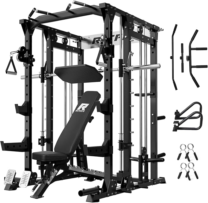 RitFit Buffalo Smith Machine, Power cage with LAT-Pull Down System & Cable Crossover System, All-in-One Squat Rack for Home Gym, Power Rack