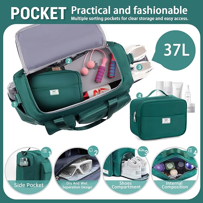 FIORETTO Women's Gym Duffle Bag with Shoes Compartment, 37L Capacity, Ideal for Travel, Gym, Sports, Duffel, Weekender