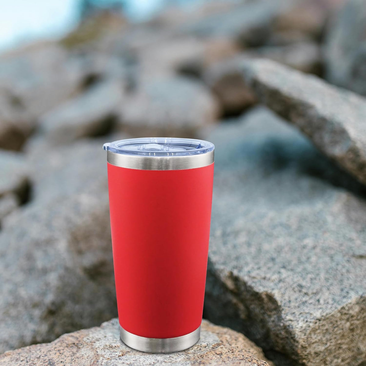 20oz Tumbler Bulk Stainless Steel Tumblers with Lid Vacuum Insulated Double Wall Travel Coffee Mug Powder Coated Tumbler Cup for Hot and Cold Drinks(Red, 1 pack)