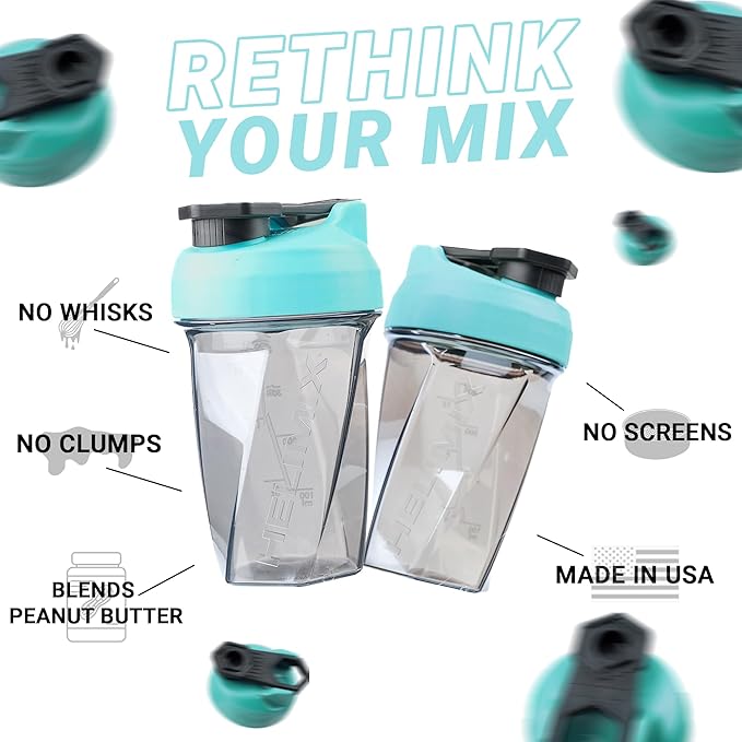 HELIMIX 1.5 Vortex Blender Shaker Bottle Holds Upto 20oz | No Blending Ball or Whisk | USA Made | Portable Pre Workout Whey Protein Drink Shaker Cup | Mixes Cocktails Smoothies Shakes | Top Rack Safe