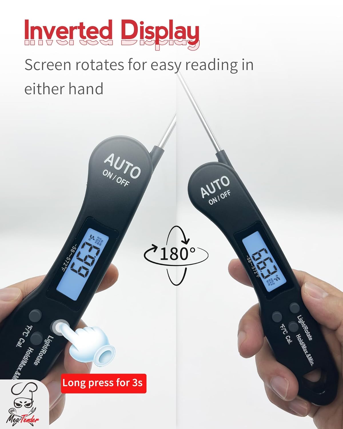 5 PCs Digital Food Thermometer with Fast 1-Second Reading, ±1°F Accuracy, -58°F to 572°F Range | Foldable Probe, Magnetic Back, Backlit LCD, Auto-Off for Grilling, Baking, Smoking