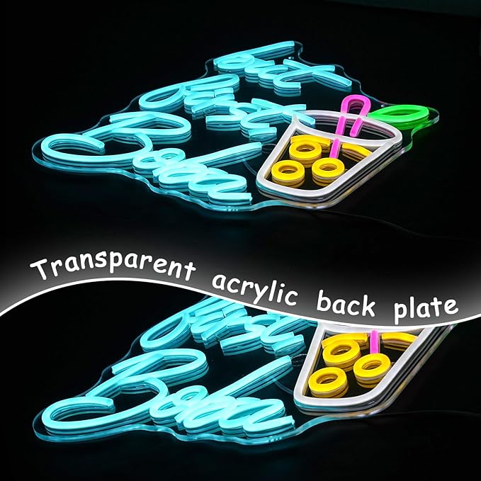 But First Boba Neon Sign Bubble Tea with Cup Neon Sign for Wall Decor Milk Tea Neon Lights Dimmable LED Neon Light Signs for Restaurant Coffee Dessert Shop Party(15.2 * 13in)