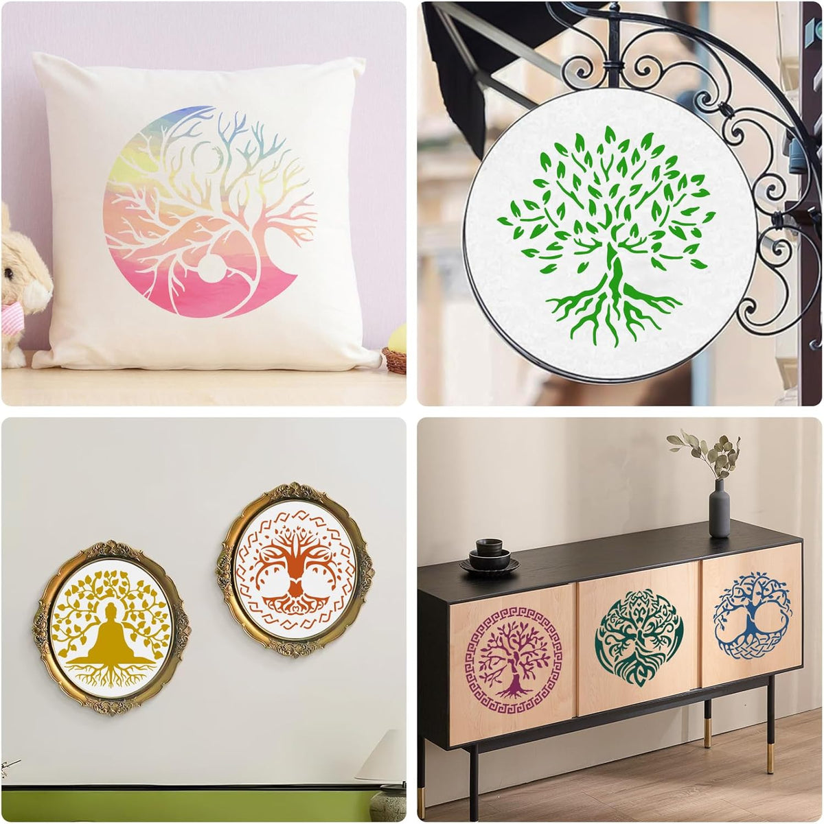 Yazhiji 15Pcs 6 x 6 Inch Tree of Life Stencil, Reusable Stencils for Painting on Wood Decoration Painting Templates for Wall Floor DIY Decorations Christmas Gifts for Kids