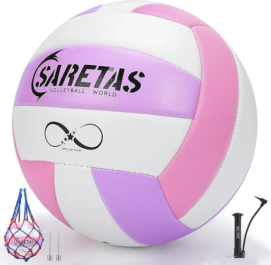 Beach/Water/Sand Volleyballs, Outdoor/Indoor Official Size, Soft Touch Volleyball for Beginners, Cute Volley Ball for Girls/Kids/Youth, Ideal Gifts with Pump for Backyard, Pool, Middle School