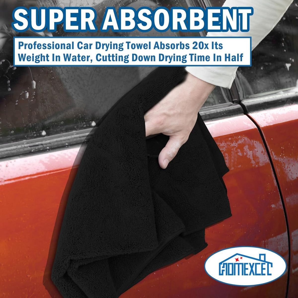 HOMEXCEL Professional Large Microfiber Car Drying Towels 4 Pack, Lint Free, Scratch Free, Highly Absorbent Drying Towel for Cars, SUVs, RVs, Trucks, and Boats,31" x 24 ", Black