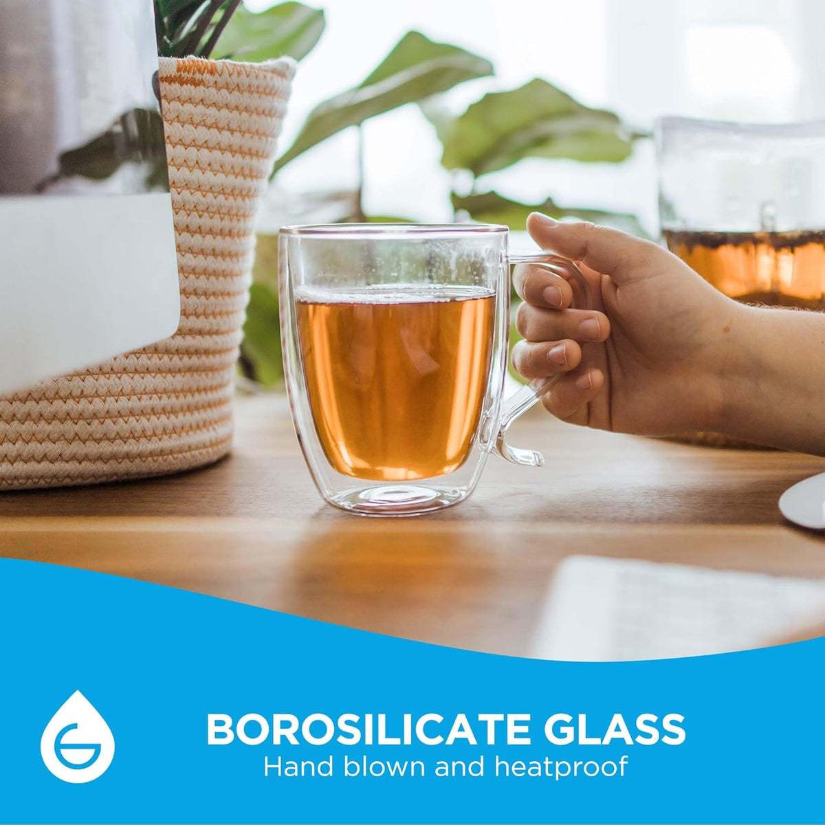 GROSCHE Cyprus 16 fl. oz Double-Wall Glass Mug Set | Espresso, Latte, Tea & More | Hot & Cold Beverages | Stylish & Aesthetic | Dishwasher Safe | Heatproof | Drinking Glassware