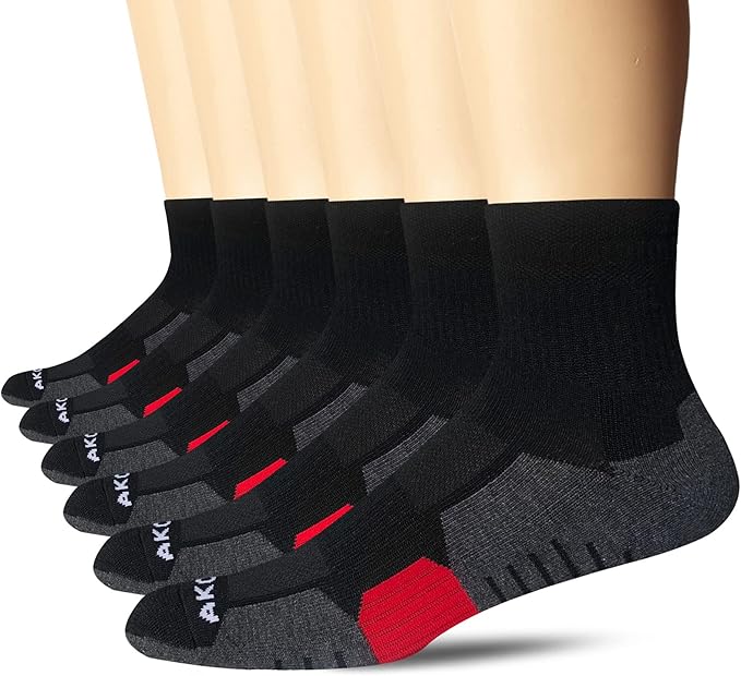 AKOENY Men's Performance Athletic Cushioned Quarter Ankle Socks (6 Pairs)