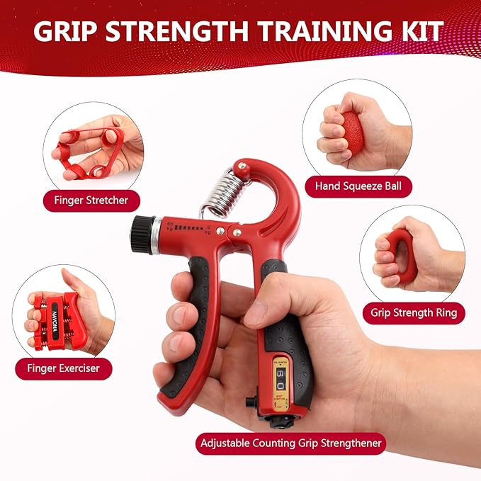11PCS Grip Strength Trainer Kits, Hand Gripper Strengthener, Forearm Strengthener, Finger Strengthener, Finger Exerciser, Hand Exerciser, Stress Relief Ball, Grip Ring, for Muscle Building, Recover Hand Injury