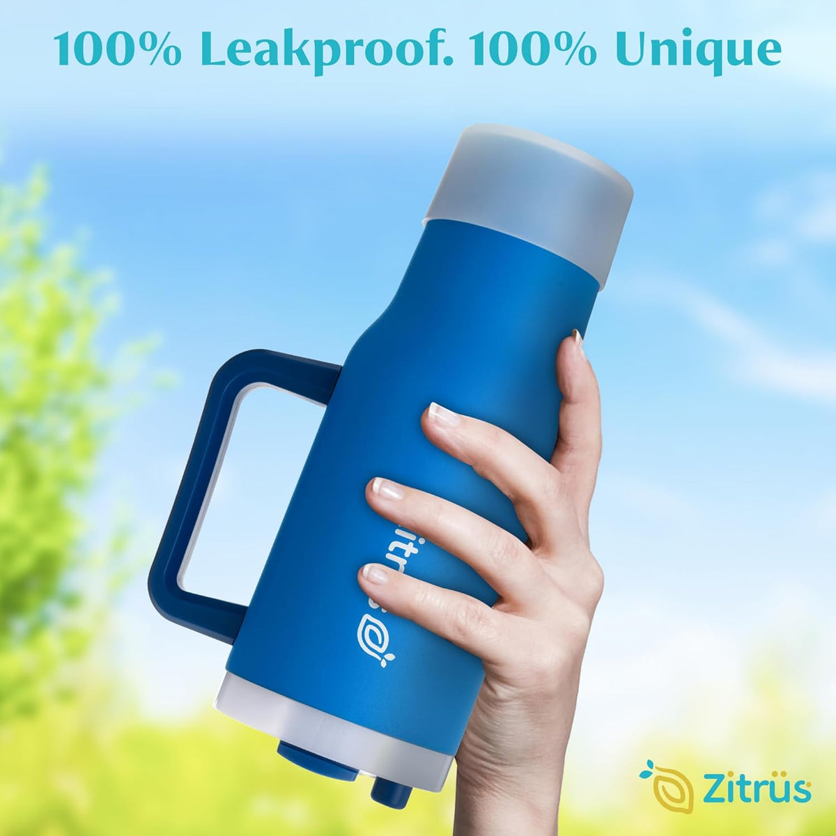 40 oz Tumbler with Handle and Straw | Leak Proof Insulated Stainless Steel Water Bottle Travel Mug Fits in Cup Holder | Keeps Cold Hot | Gifts for Women Men Him Her (Blue, 40 oz)