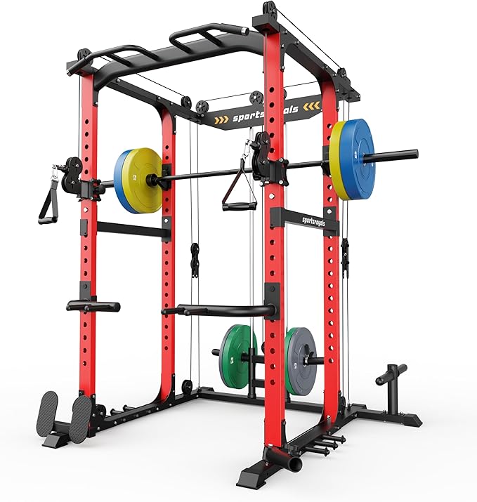 Sportsroyals Power Cage,1600lbs Multi-Function Power Rack with Adjustable Cable Crossover System and More Training Attachment, Weight Cage for Home Gym