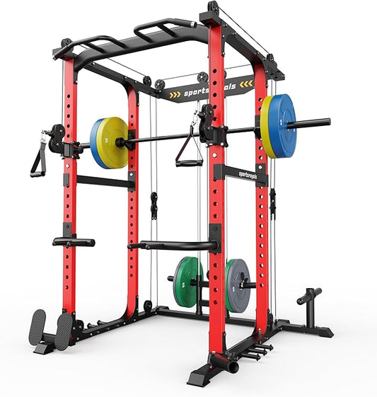 Sportsroyals Power Cage,1600lbs Multi-Function Power Rack with Adjustable Cable Crossover System and More Training Attachment, Weight Cage for Home Gym