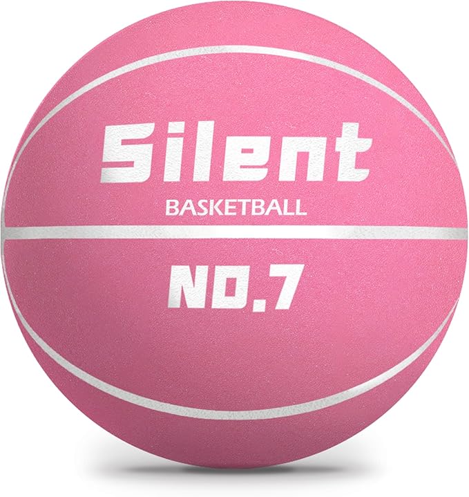 2025 Upgraded Silent Basketball Size 7 - Indoor Noiseless Airless Foam Basketball, Quiet Dribble Dream Training Ball with Soft Soundless Bounce-Pink
