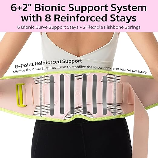 Back Brace for Lower Back Pain Relief, 8X Powerful Support System,Lumbar Support Belt for Men & Women Ergonomic 3D Design with Adjustable Strap for Fitness Running Home Pilates Hot Pink XL