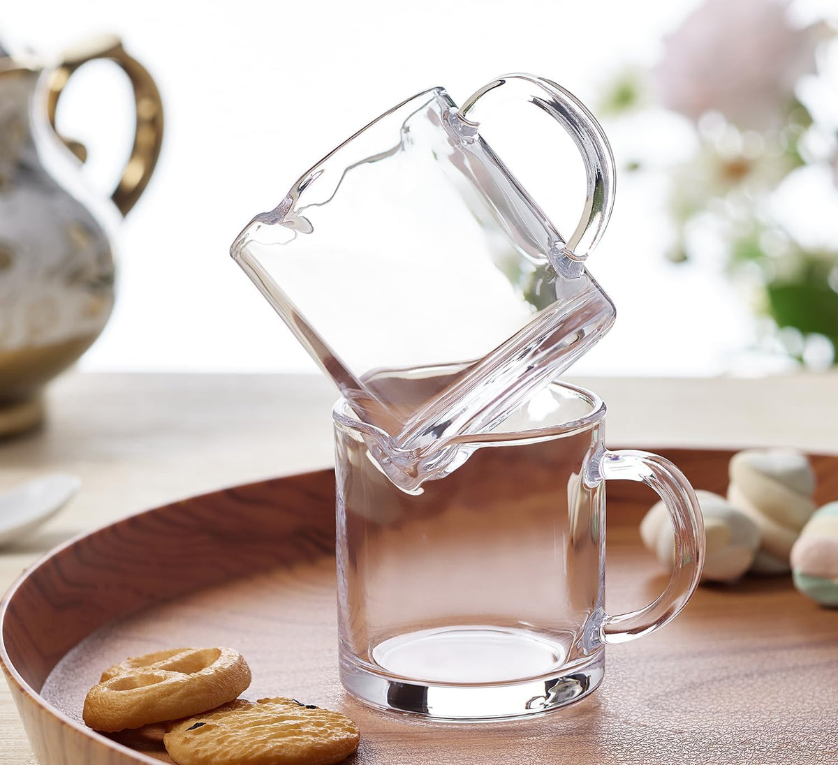 Ackers Espresso Cups Single, 4 OZ Double Spouts Cups, Milk Cup with Handle, Clear Glass