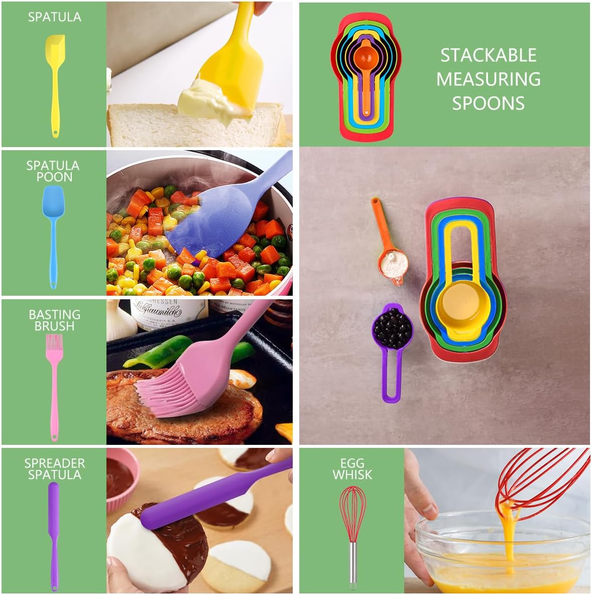 Mixing Bowls with Lids for Kitchen - 26 PCS Stainless Steel Nesting Colorful Mixing Bowls Set for Baking,Mixing,Serving & Prepping,Size 5, 3.7, 2.8, 2.3, 1.7, 1.1, 0.7QT,11 Cooking Utensils