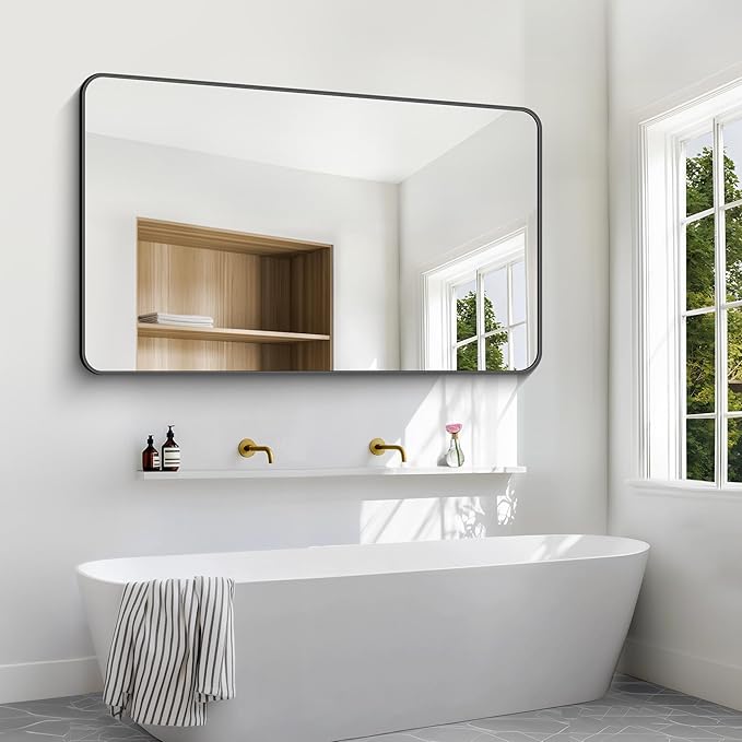 60x36 inch Large Bathroom Mirror,Black Rectangle Mirror,Wall Mounted Bathroom Frame Vanity Mirror with Round Corner for Bedroom Living Room, Entryway Hangs Horizontal or Vertical