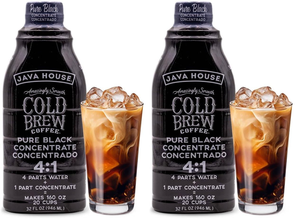 JAVA HOUSE Cold Brew Coffee, Colombian 4:1 Liquid Concentrate, 32 Ounce Bottle (Pack of 2)
