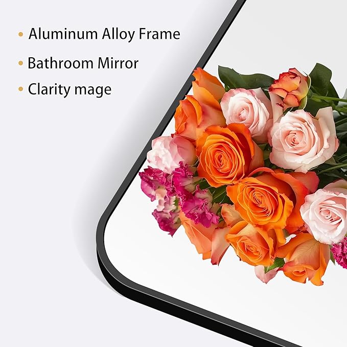 60" x 24"Bathroom Mirror, Matte Black Wall Mirror with Metal Frame, Decorative Rectangular Vanity Mirror for Bedroom Bathroom Living Room Entryway (Horizontal/Vertical)