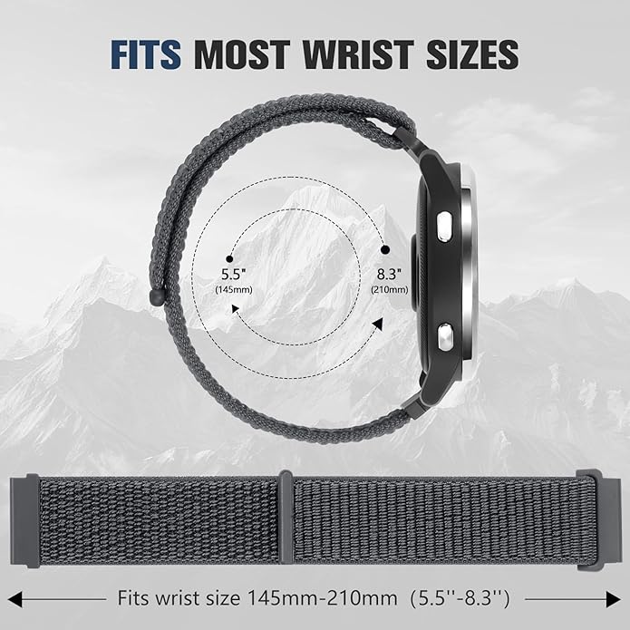 18mm 20mm 22mm Hook and Loop Watch Band Compatible with Garmin Vivoactive 5/ Vivoactive 6/ Vivoactive 3, Soft Nylon Breathable Sport Strap for Venu 2S/ Venu3S/ Forerunner 265s,Venu 3/ Venu 2 Men Women