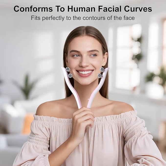 2025 Multi-Functional Face Lifting Device, V Roller Face Lift, Tightening, Skin Care, Double-Sided Roller Design, Type-C Fast Charging, Portable Beauty Device with 3 Adjustable Settings (White)