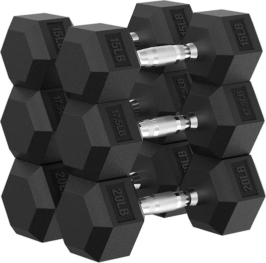 PAPABABE Hex Dumbbell Set, 45-135 lb Rubber Encased Home Gym Dumbbells, Weights Dumbbells Set for Women & Men, Hand Weight with Anti-Slip Grip